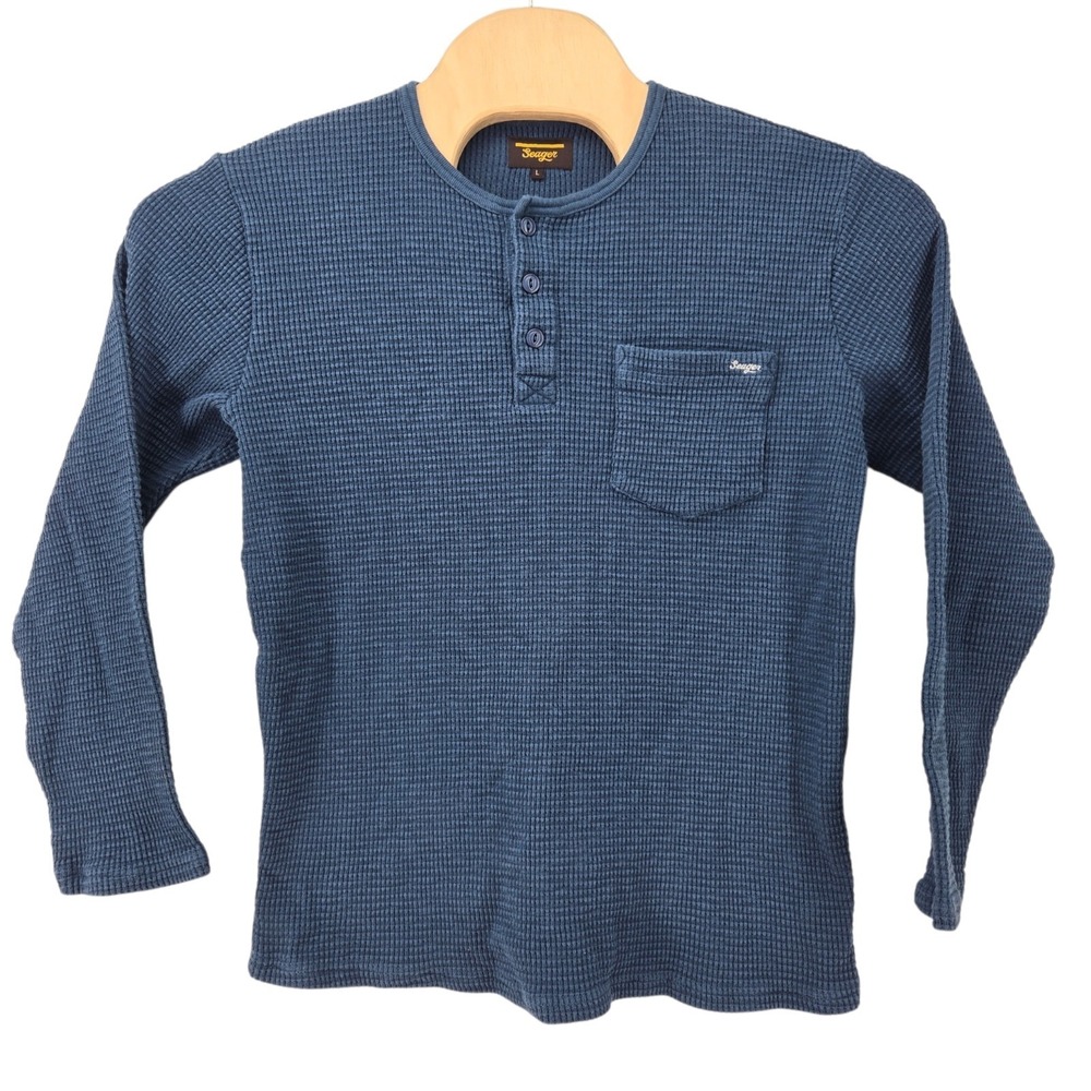 Seager Shirt Mens Large Blue Sawpit Thermal Henley Waffle Knit Western Utility